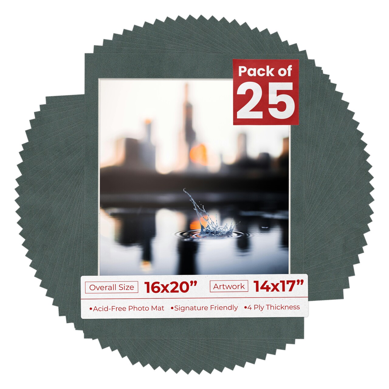 Dark Grey Suede Mat Board for 16x20 Frames - Fits 14x17 Photos